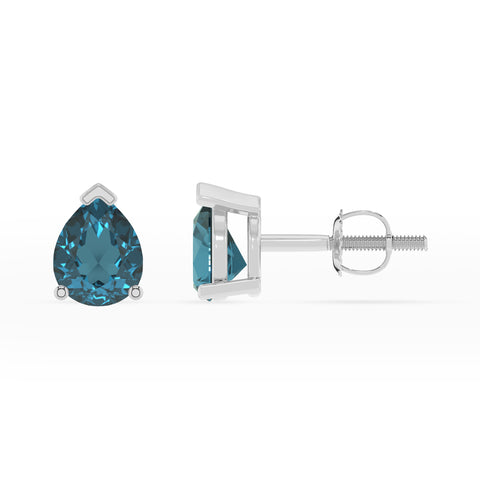 natural london blue topaz pear stud earrings 