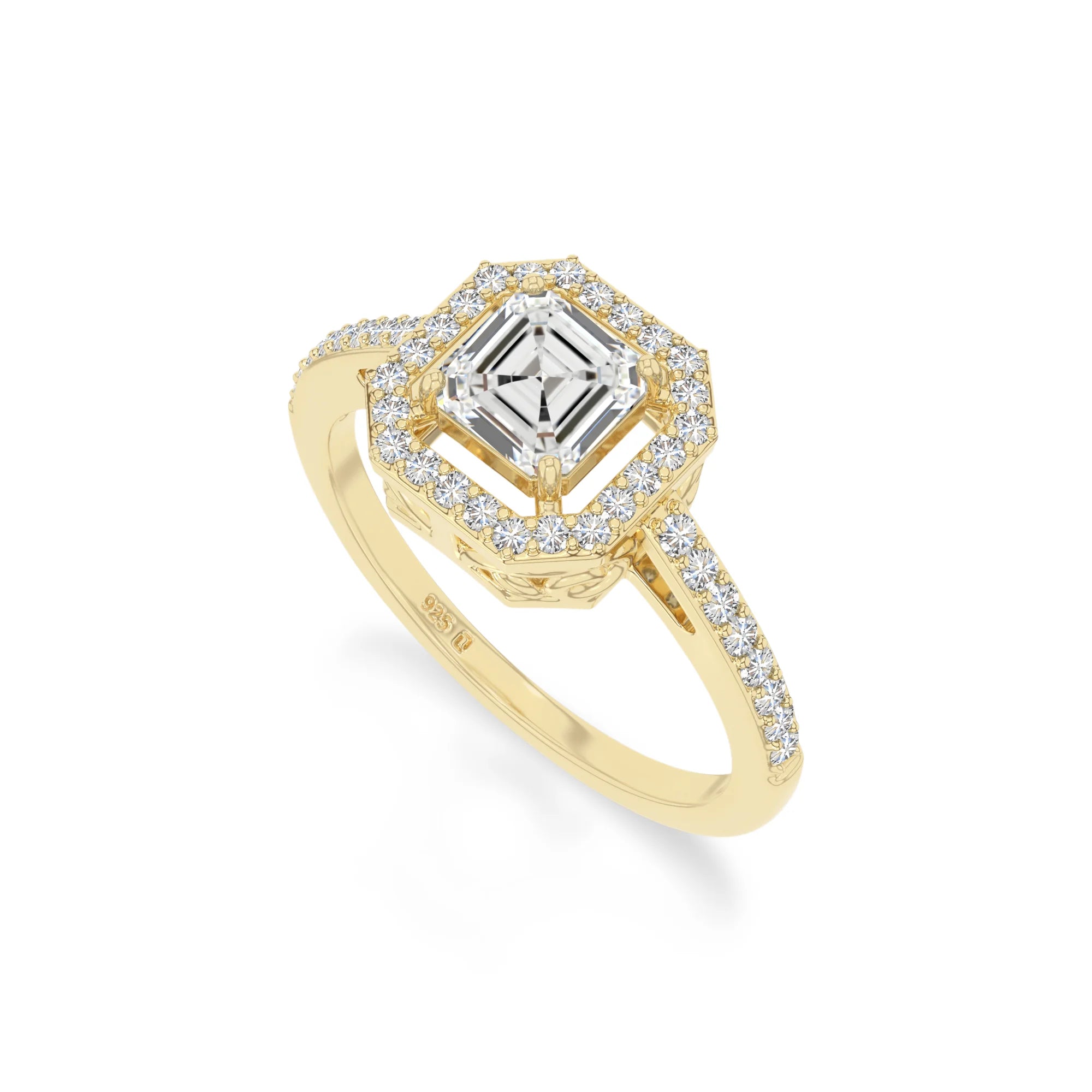 natural moissanite solitaire halo engagement rings in yellow gold vermeil