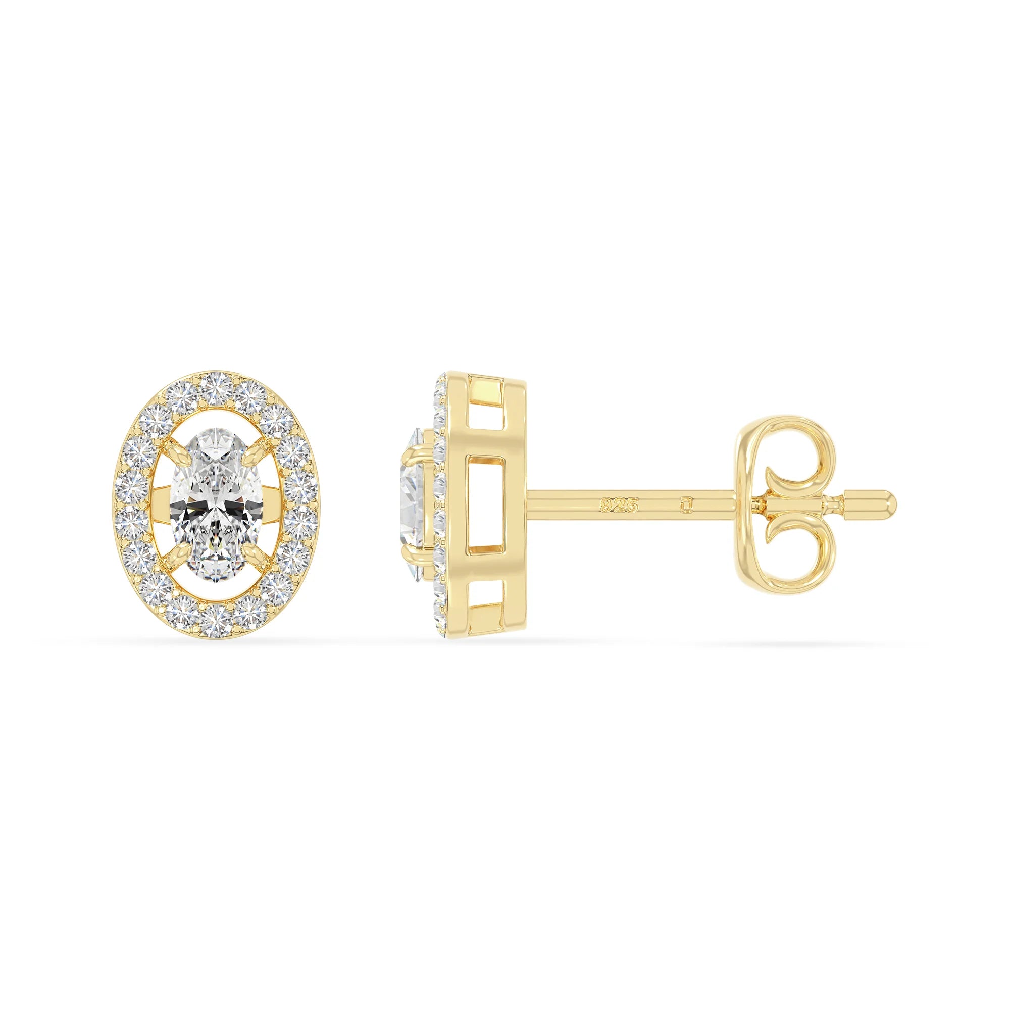 moissanite halo stud earrings in yellow gold vermeil 