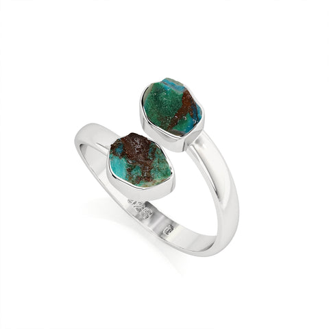 chrysocolla rough shape stackable bezel-set ring