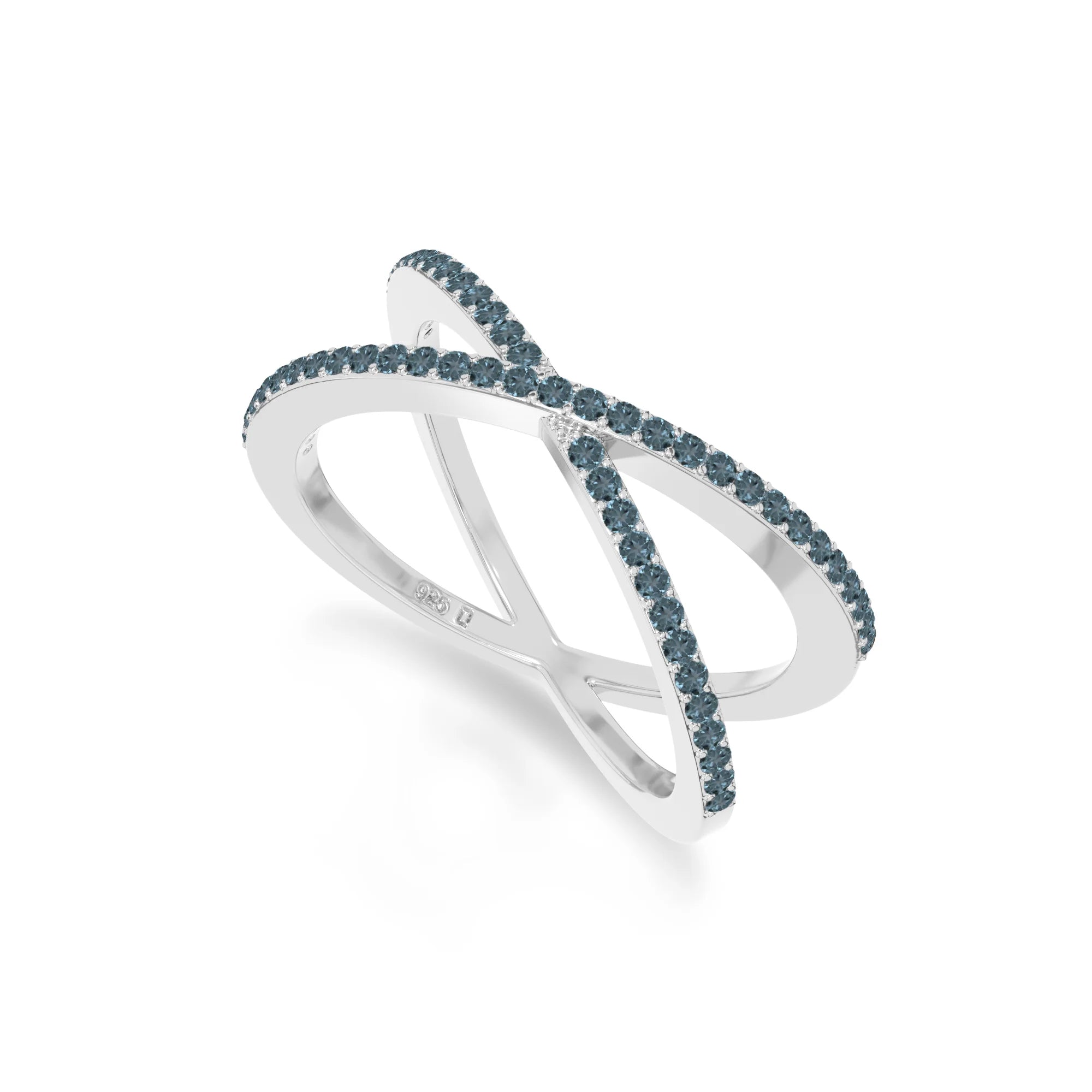 natural london blue topaz criss cross band rings in sterling silver 