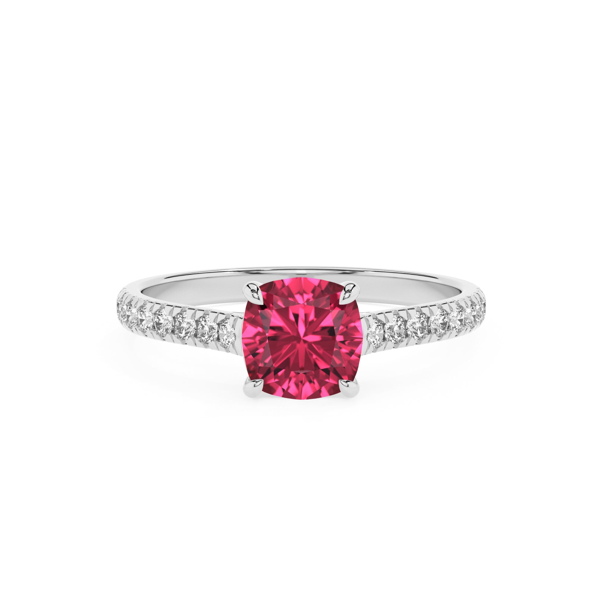 lab-grown pink-tourmaline cushion half eterity solitaire engagement ring