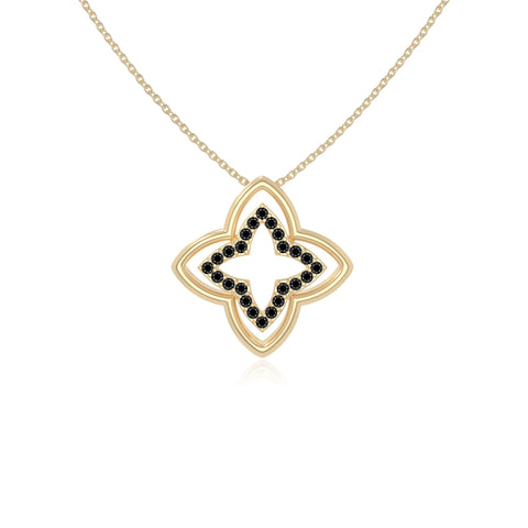 natural black-onyx 4 petal flower necklaces in yellow gold vermeil 