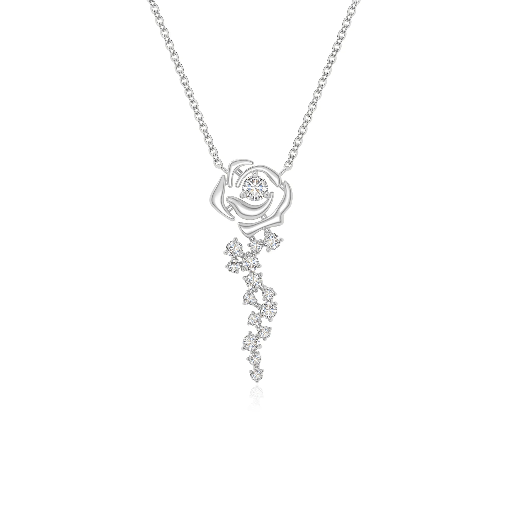 moissanite rose flower necklaces in sterling silver 