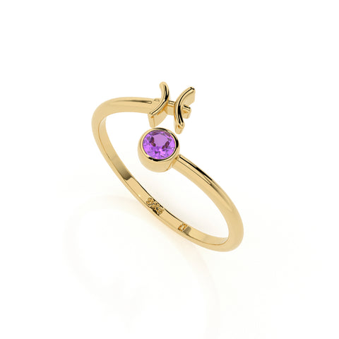 pisces zodiac ring with natural amethyst gold vermeil