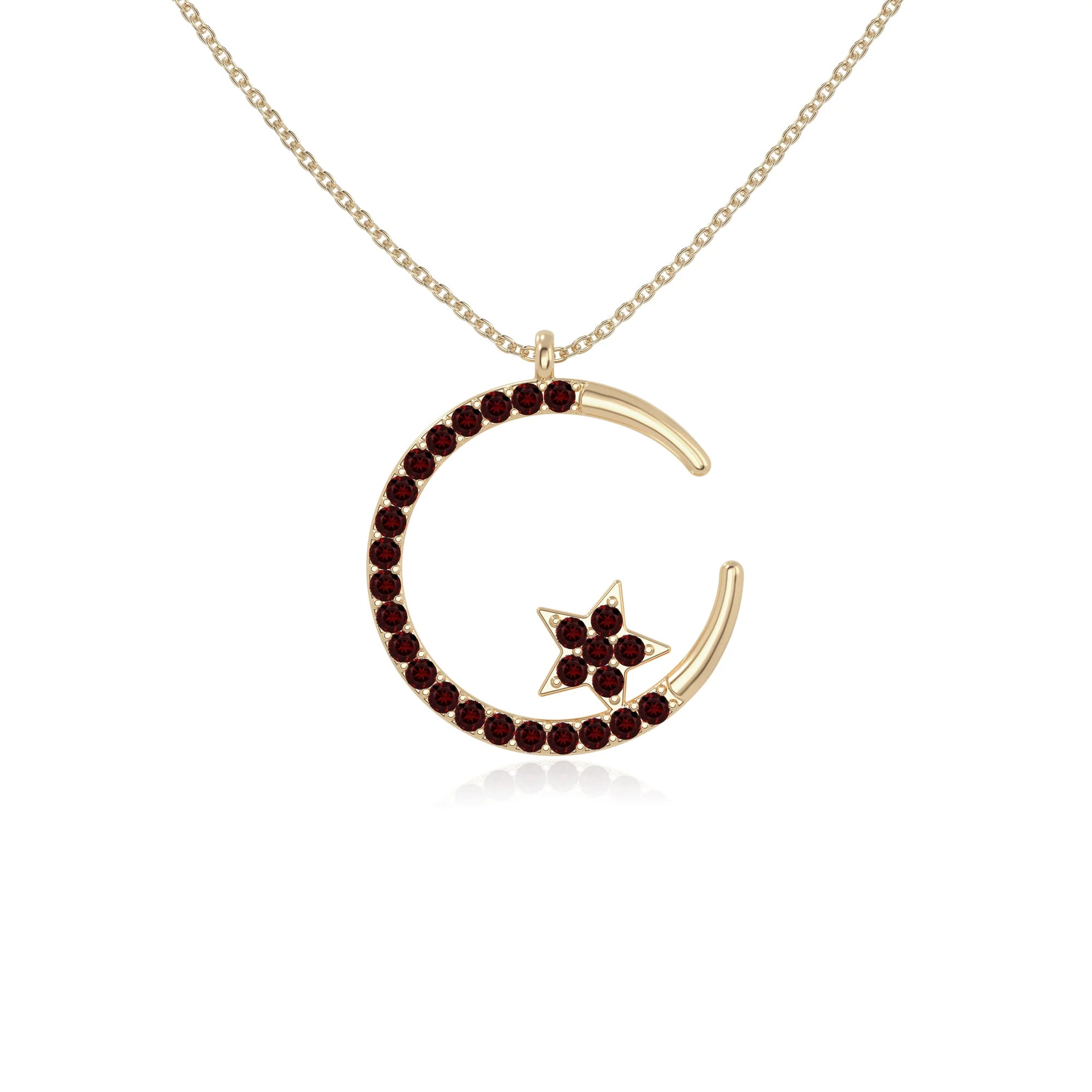 natural garnet moon & star necklaces in yellow gold vermeil 