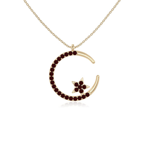 natural garnet moon & star necklaces in yellow gold vermeil 