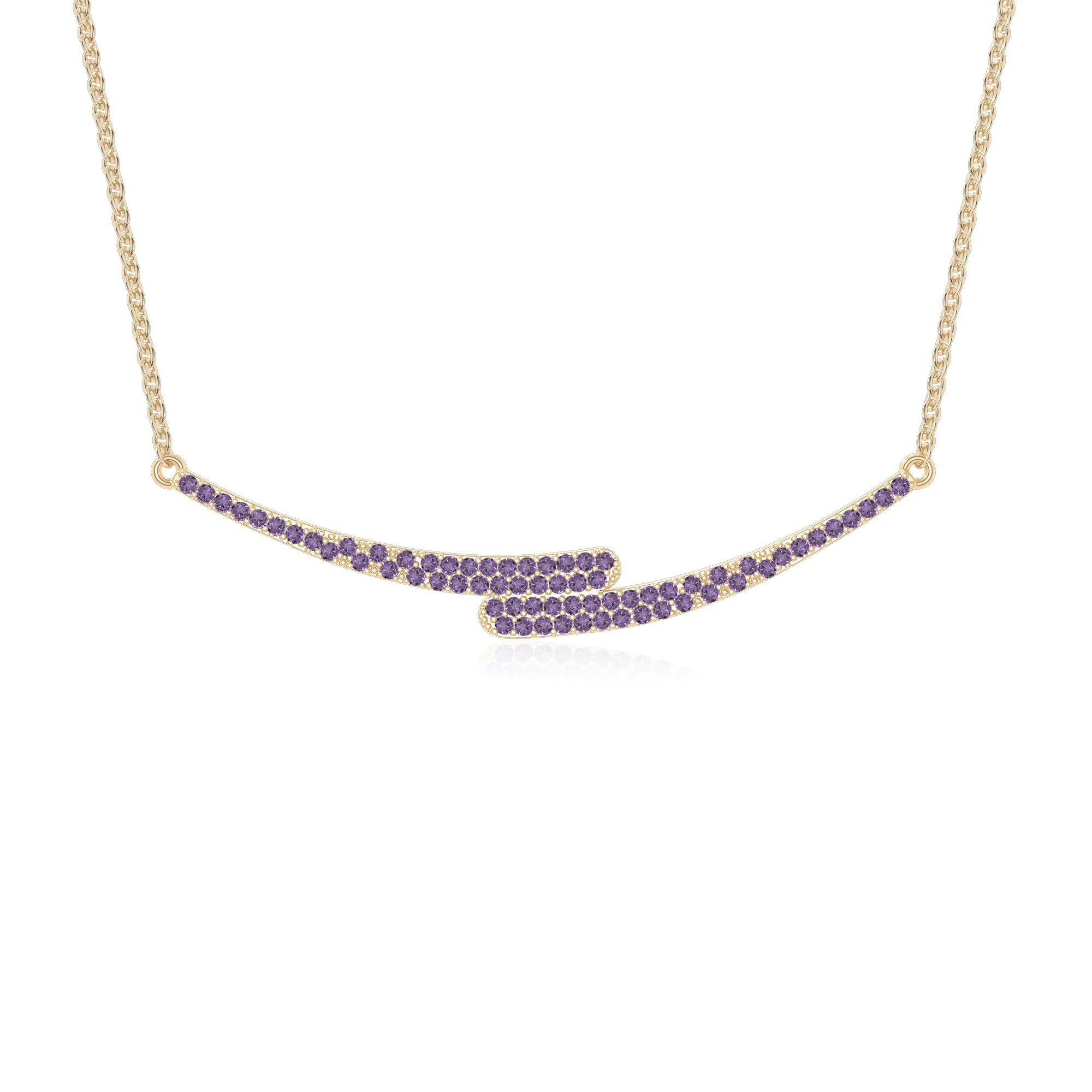 natural amethyst bypass curved bar necklaces in yellow gold vermeil 