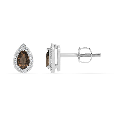 natural smoky quartz pear stud earrings with moissanite 