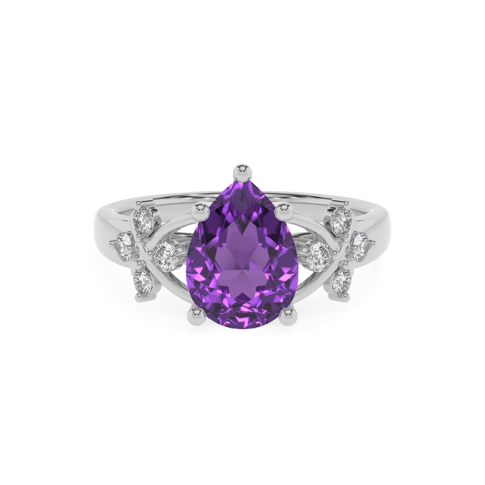 lab grown amethyst pear criss cross solitaire engagement ring