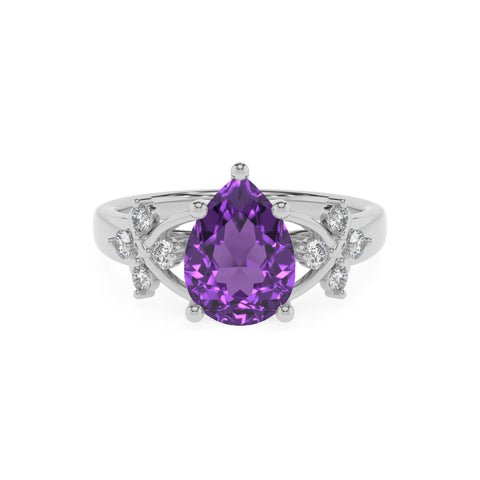 lab grown amethyst pear criss cross solitaire engagement ring