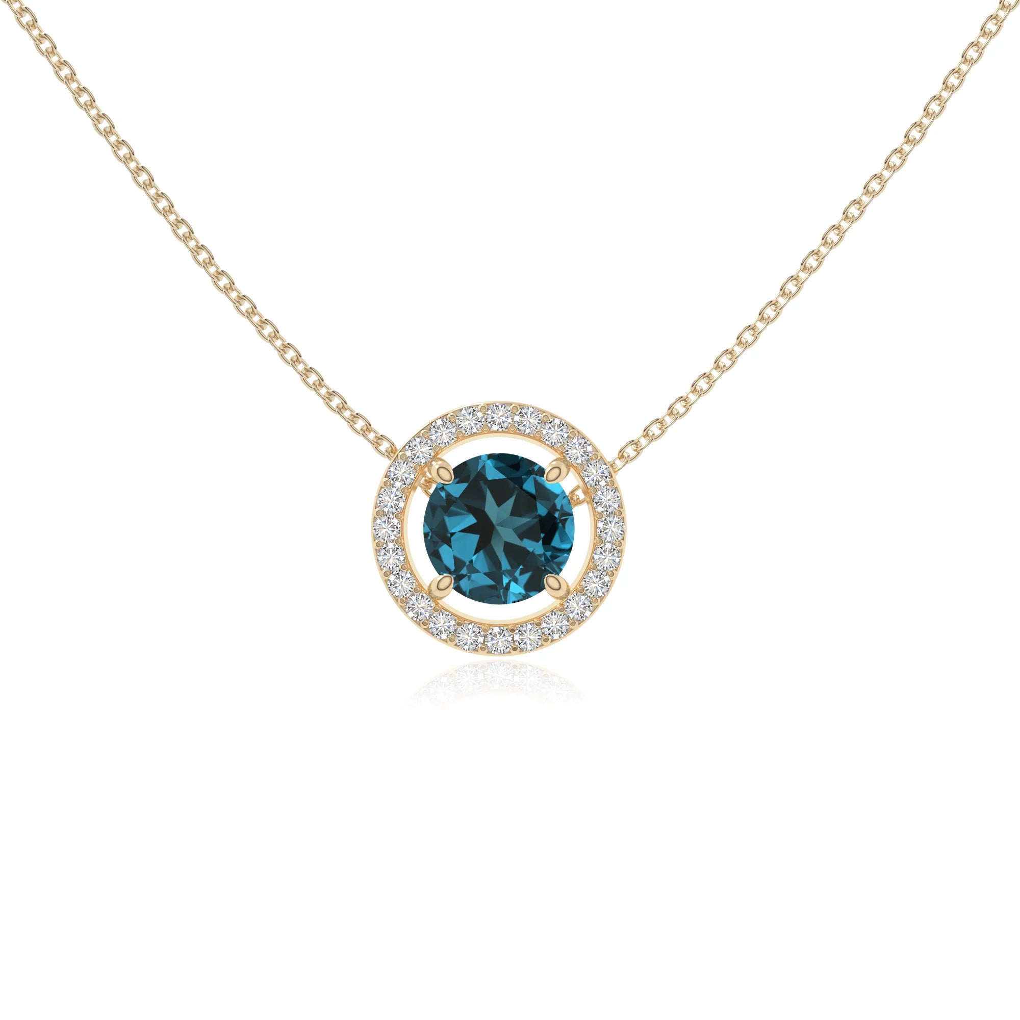 natural london-blue-topaz solitaire halo necklaces in yellow gold vermeil 