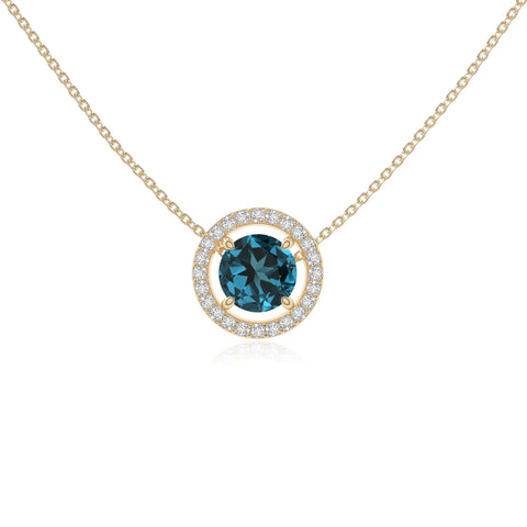 natural london-blue-topaz solitaire halo necklaces in yellow gold vermeil 