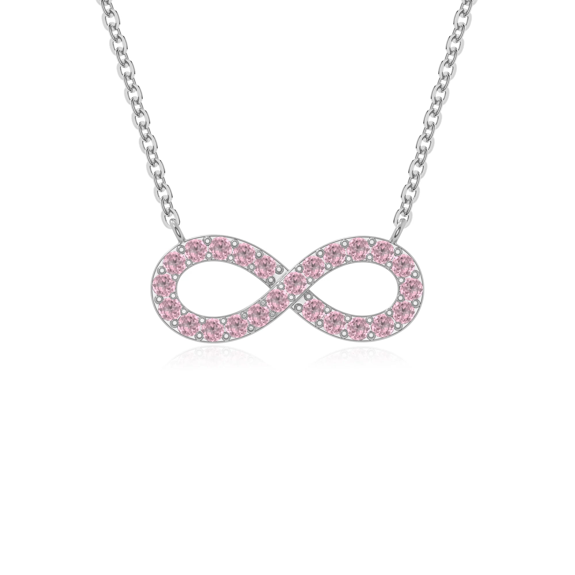 natural pink tourmaline infinity necklaces in sterling silver 