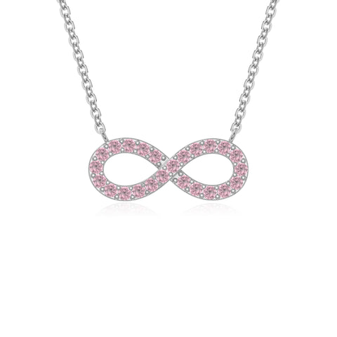 natural pink tourmaline infinity necklaces in sterling silver 