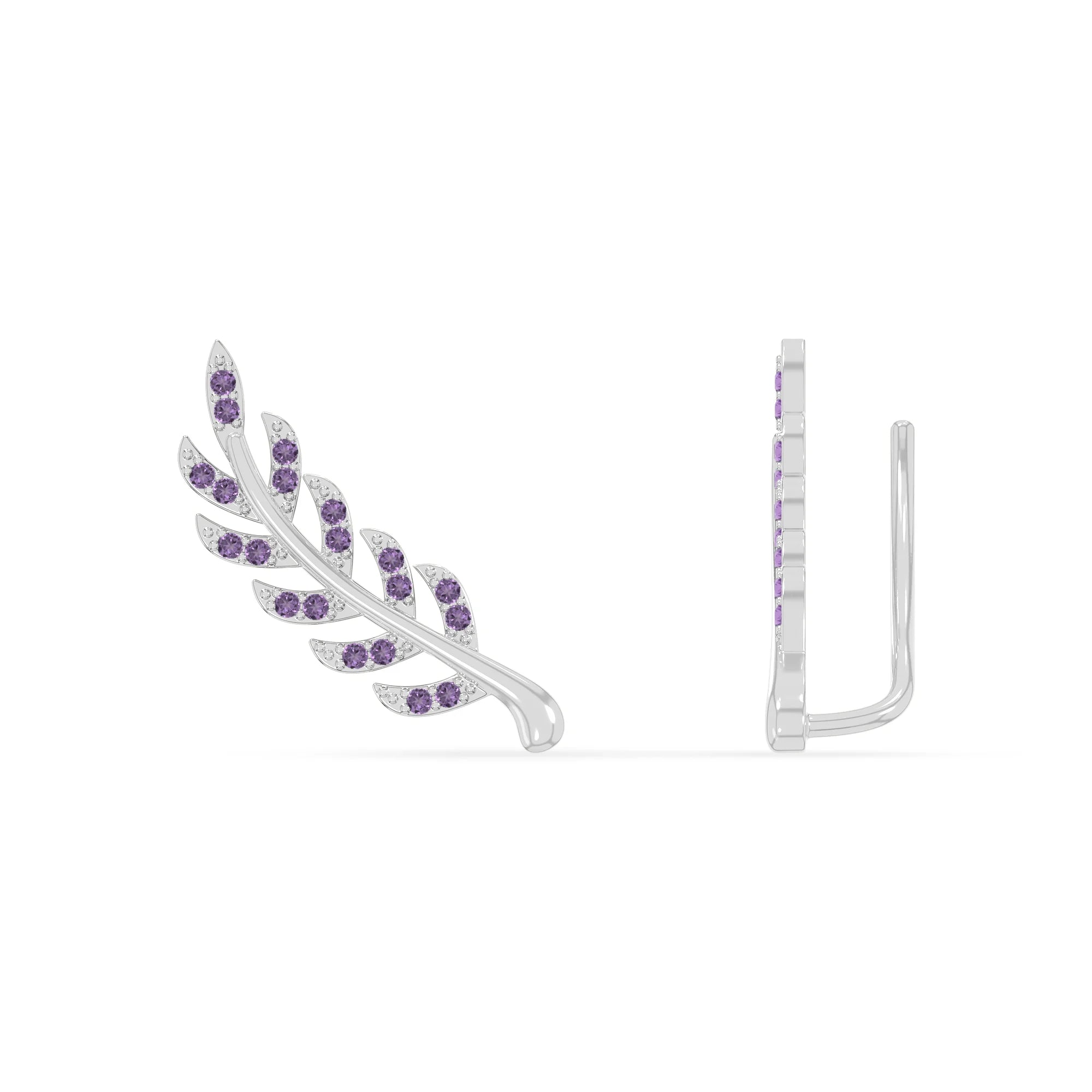 natural amethyst leaf climber earrings in sterling silver 