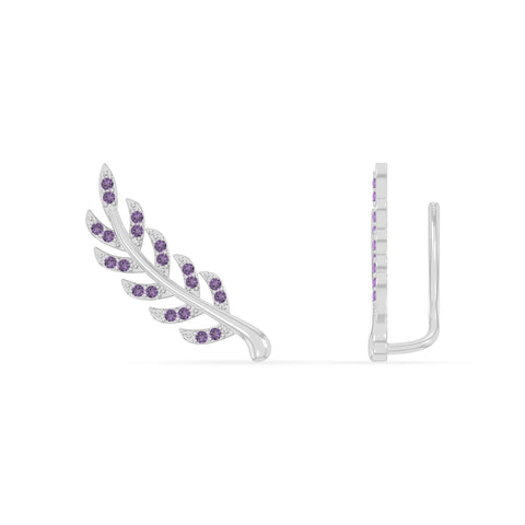 natural amethyst leaf climber earrings in sterling silver 