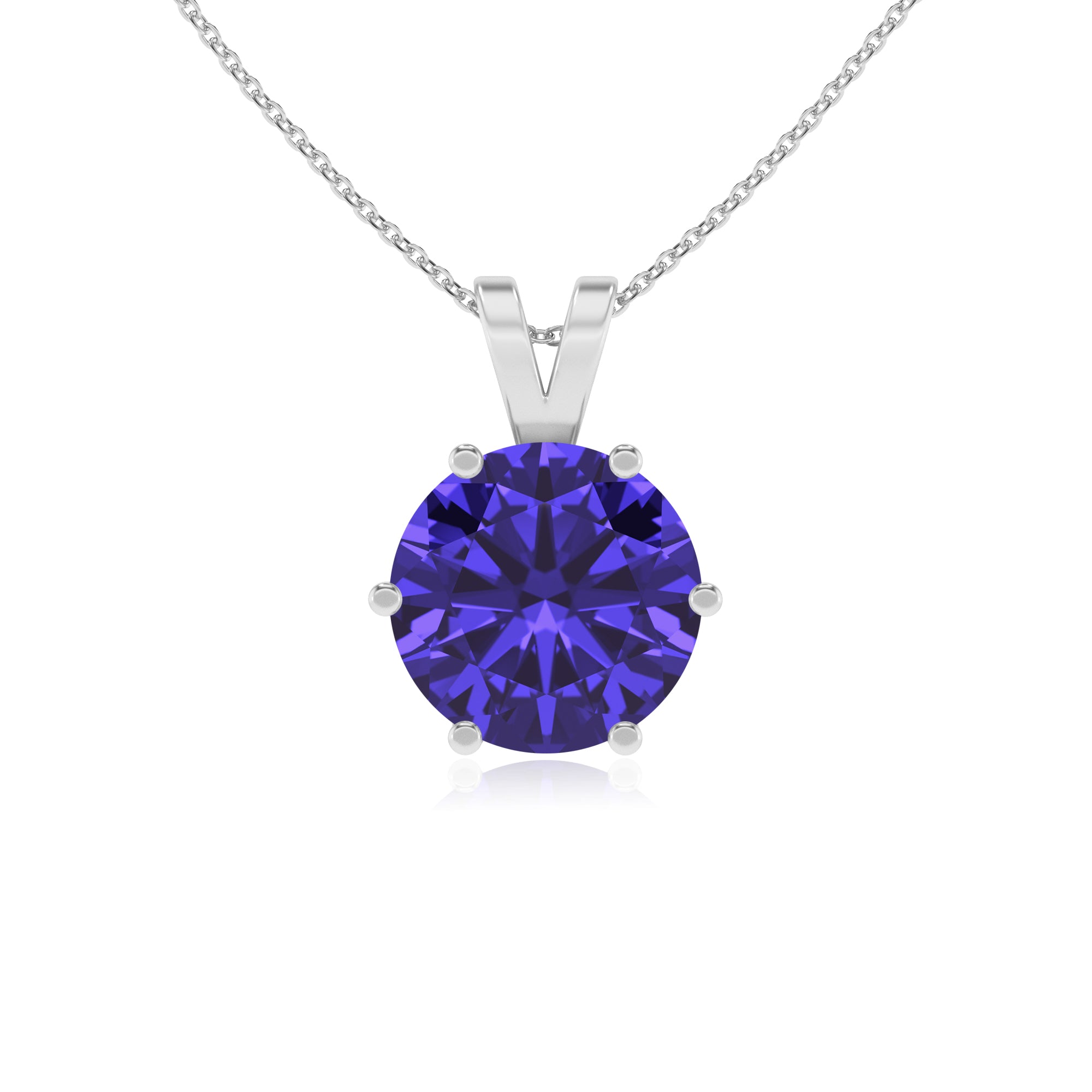 lab grown tanzanite round shape solitaire v-bale pendant necklace