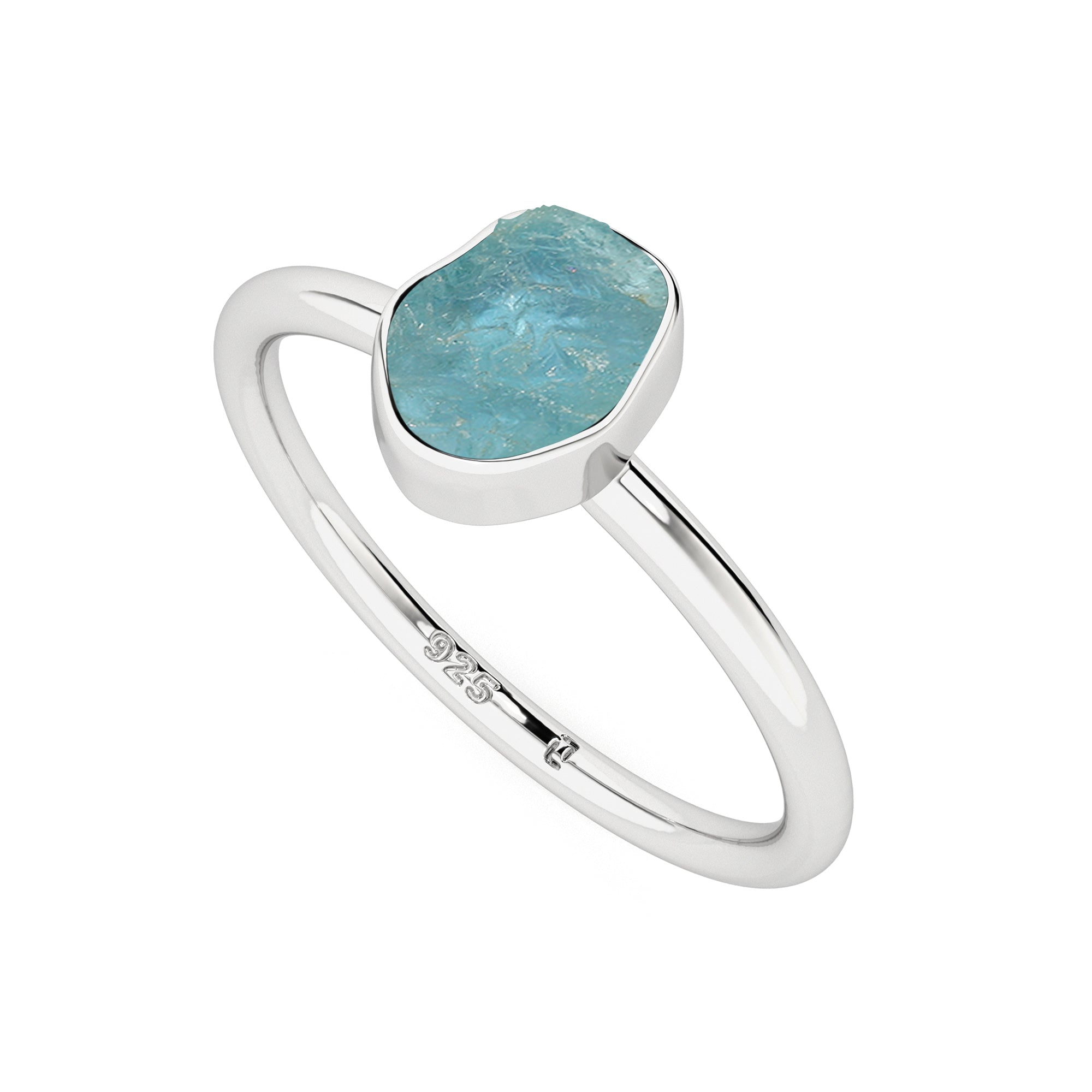 aquamarine rough shape stackable bezel-set ring