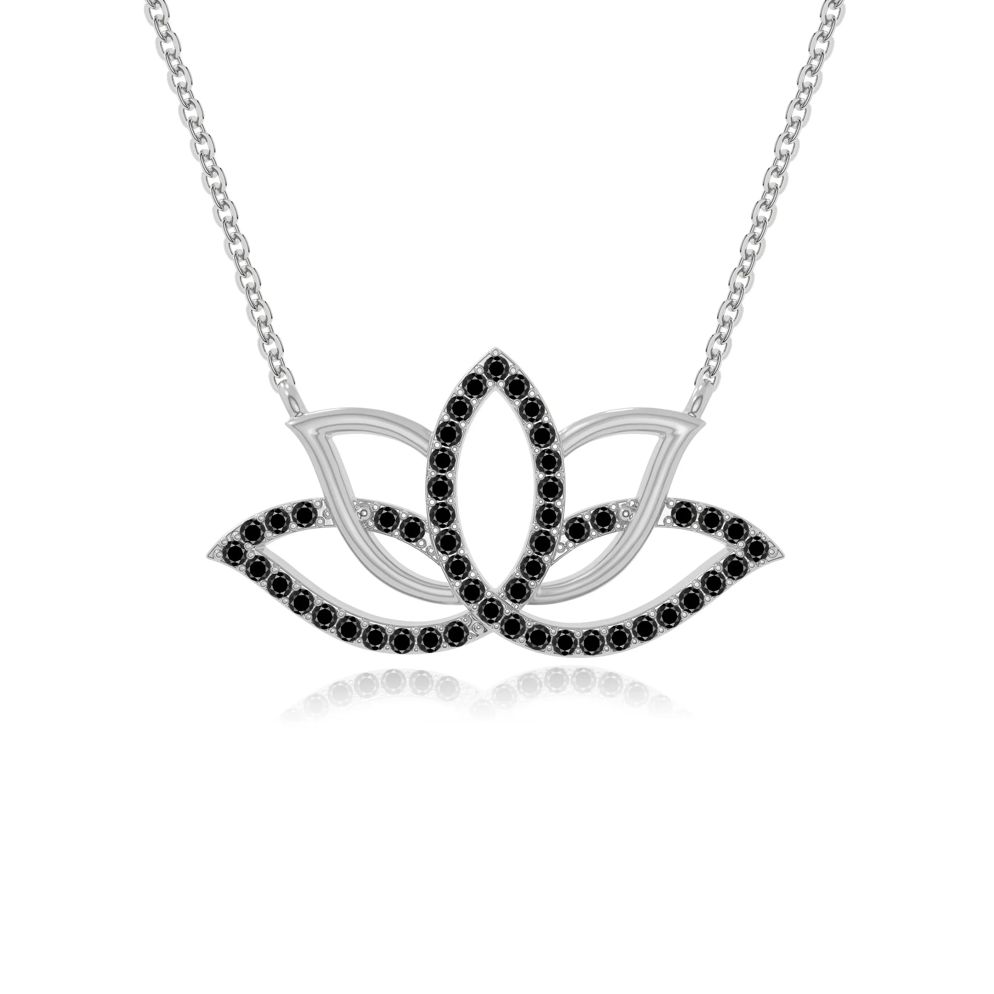 natural black-onyx lotus flower necklaces in sterling silver 
