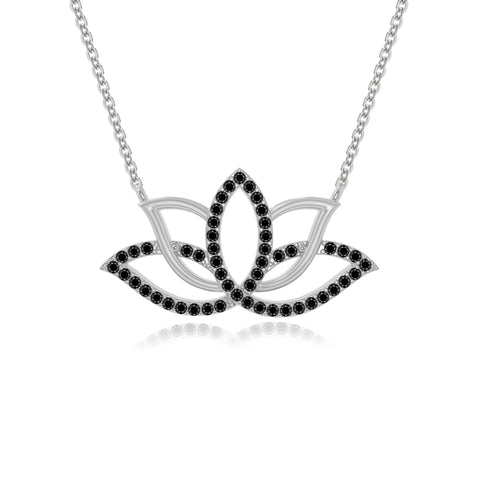 natural black-onyx lotus flower necklaces in sterling silver 