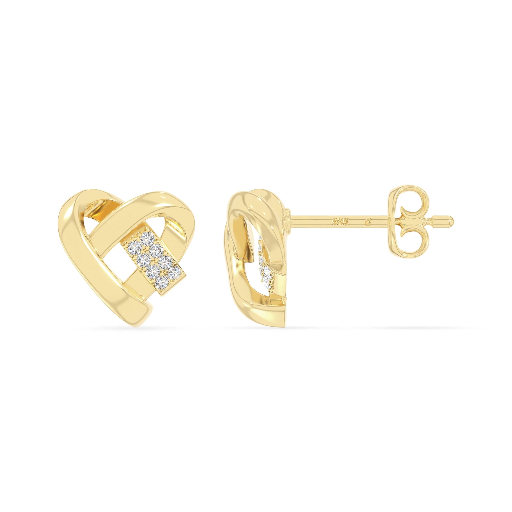 moissanite ribbon-heart stud earrings in yellow gold vermeil 