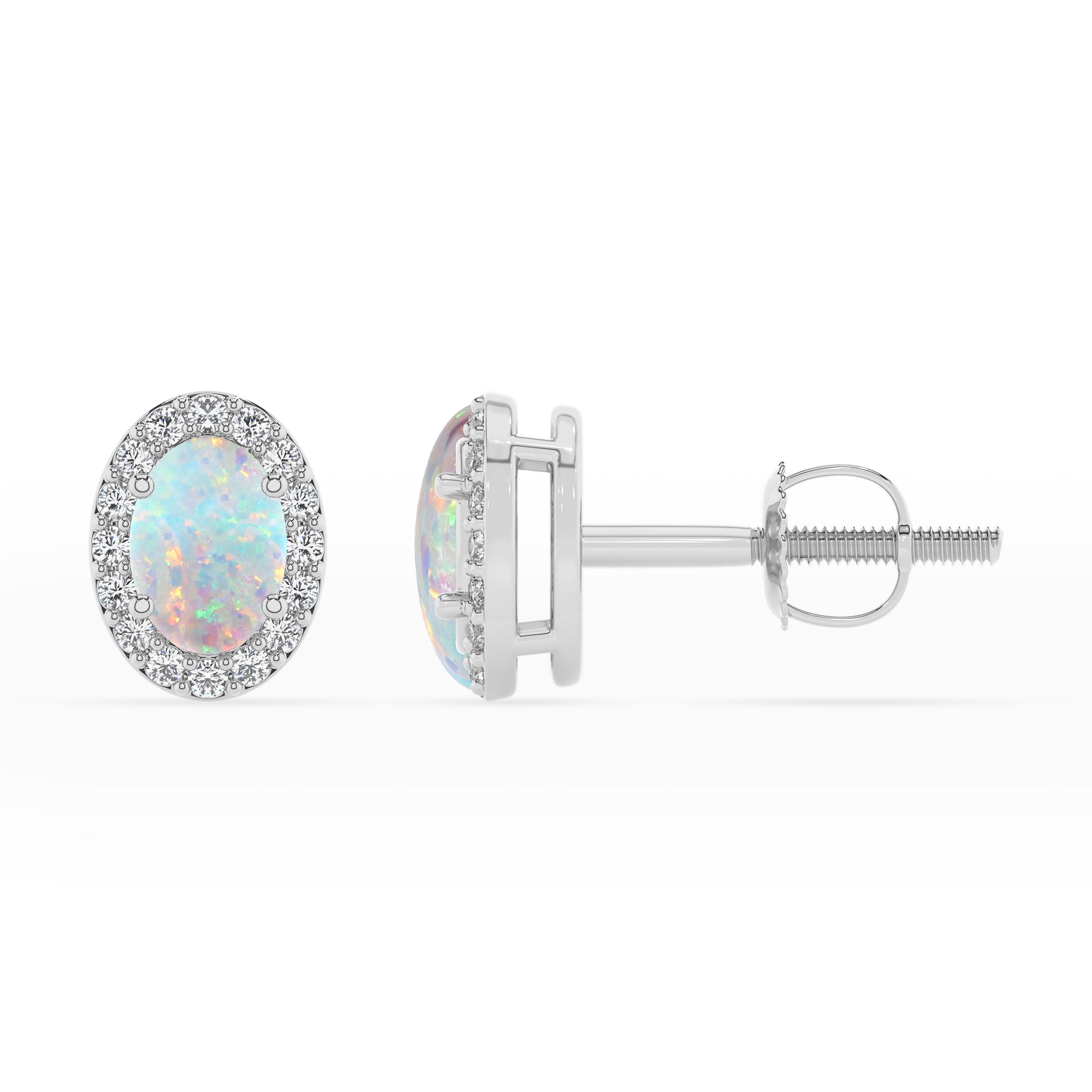 lab grown opal oval stud earrings with moissanite 