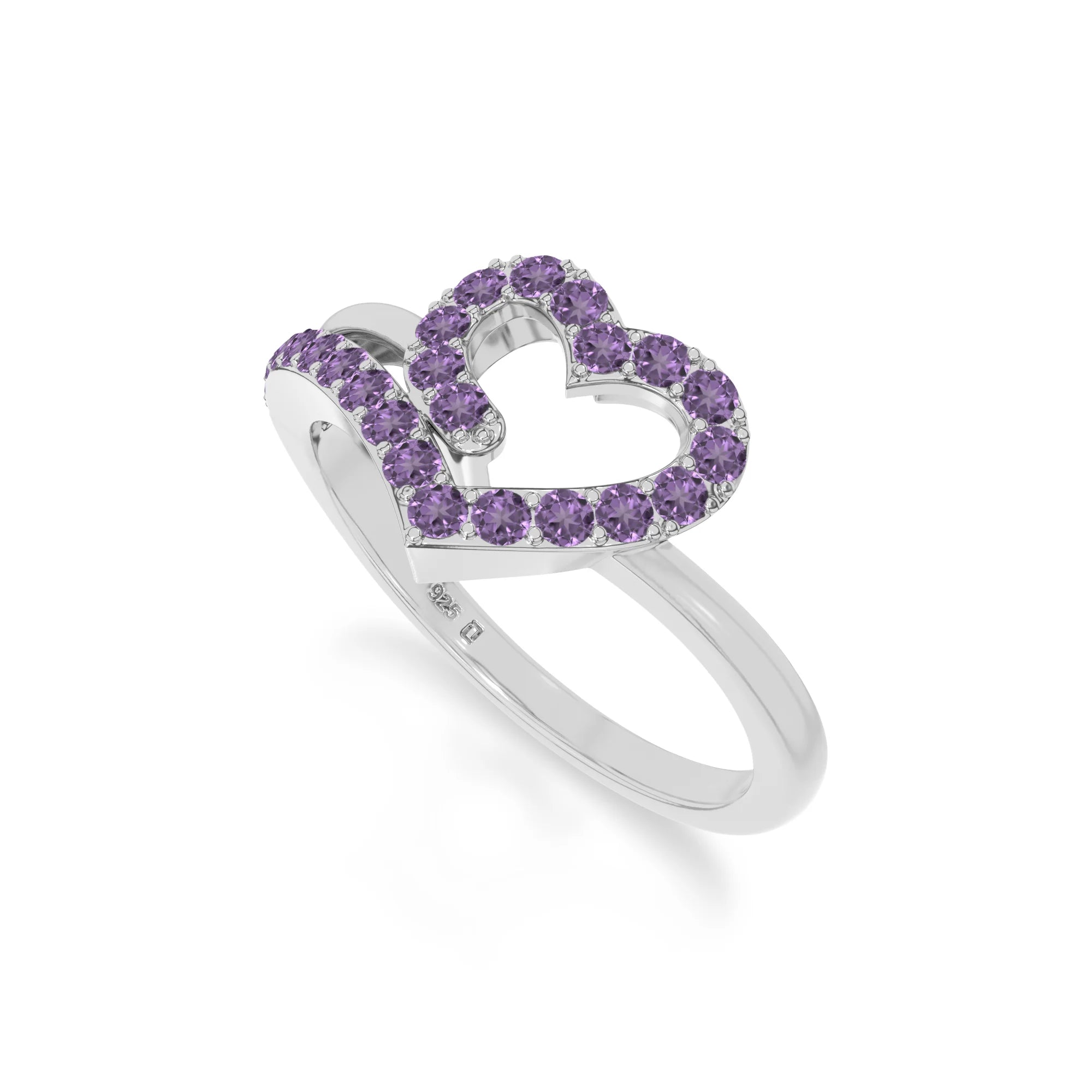 natural amethyst heart promise rings in sterling silver 