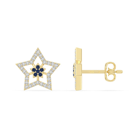 natural blue-sapphire star stud earrings in yellow gold vermeil 