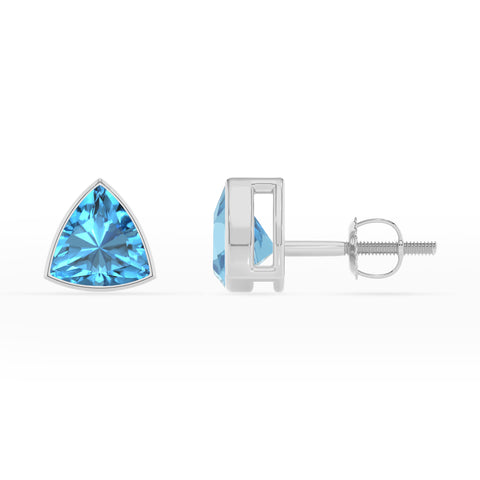 natural swiss blue topaz trillion stud earrings 