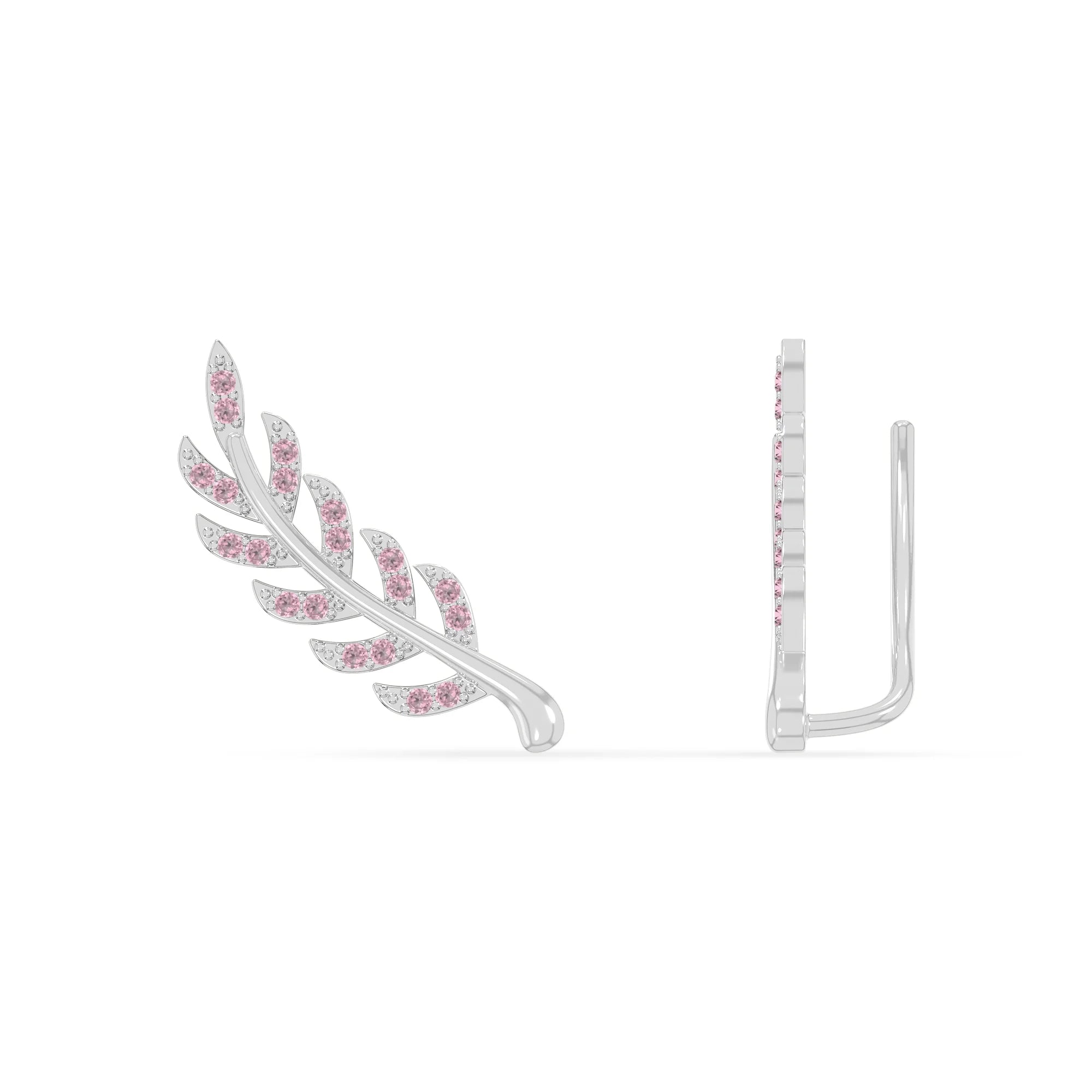 natural pink-tourmaline leaf climber earrings in sterling silver 