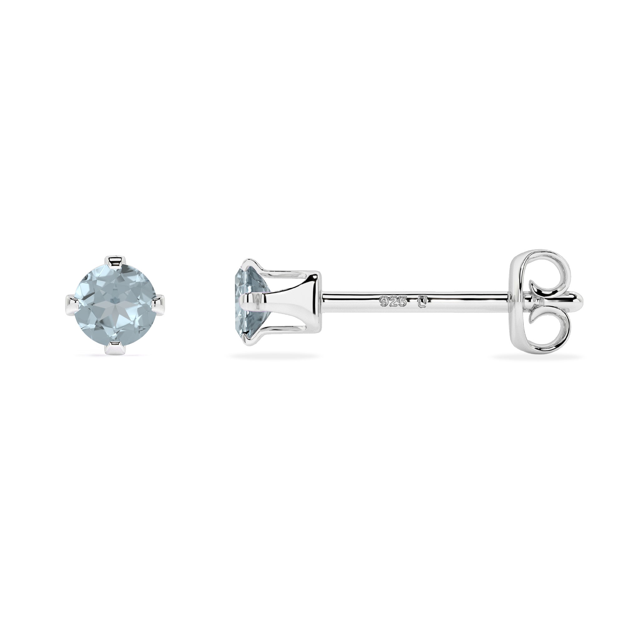 natural aquamarine round shape stud earrings