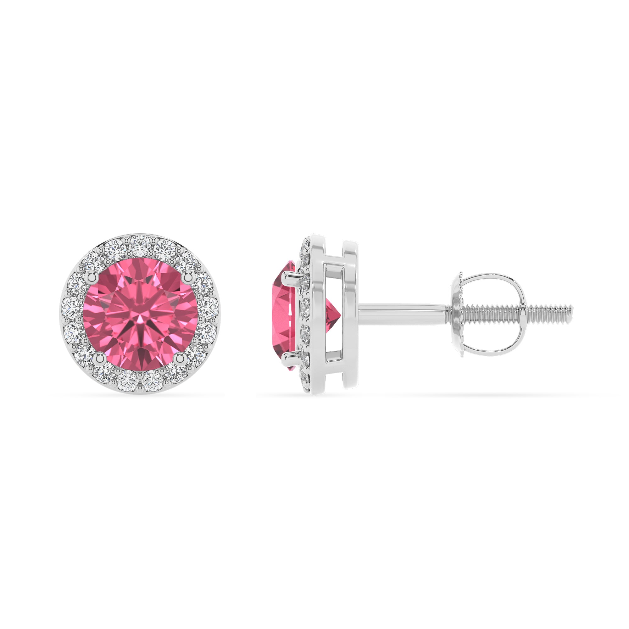 natural pink tourmaline round stud earrings with moissanite 