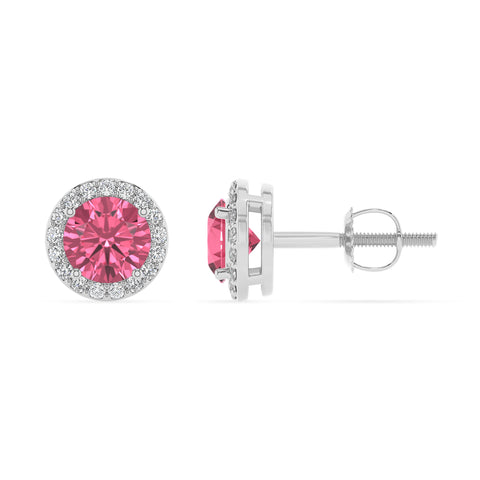 natural pink tourmaline round stud earrings with moissanite 