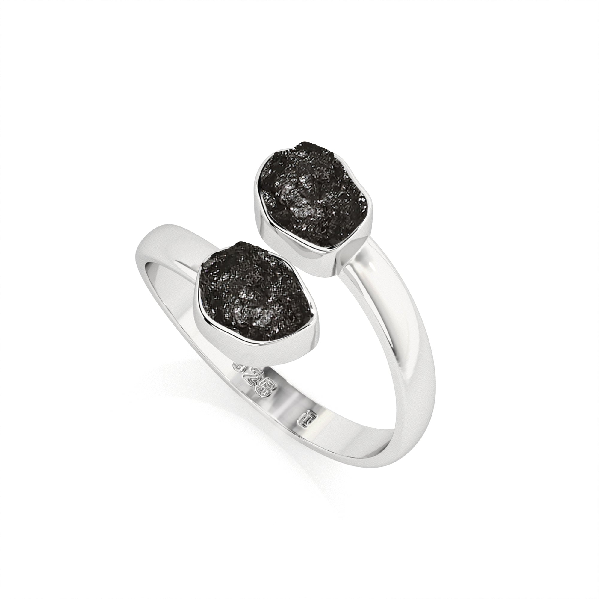 black-tourmaline rough shape stackable bezel-set ring