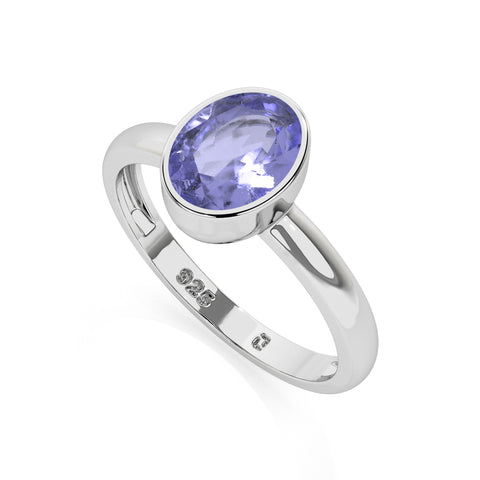 tanzanite oval cut stackable bezel-set ring