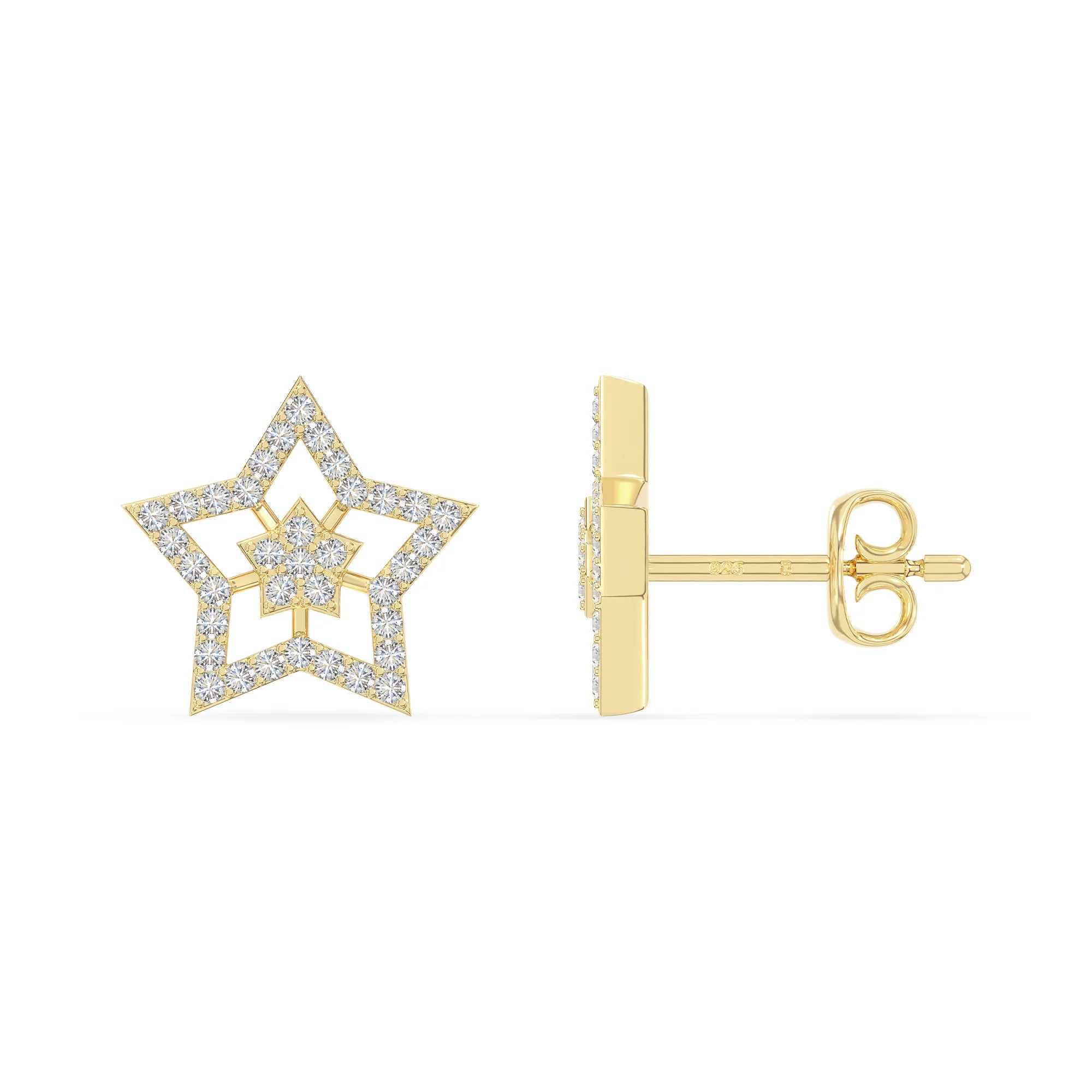 moissanite star stud earrings in yellow gold vermeil 