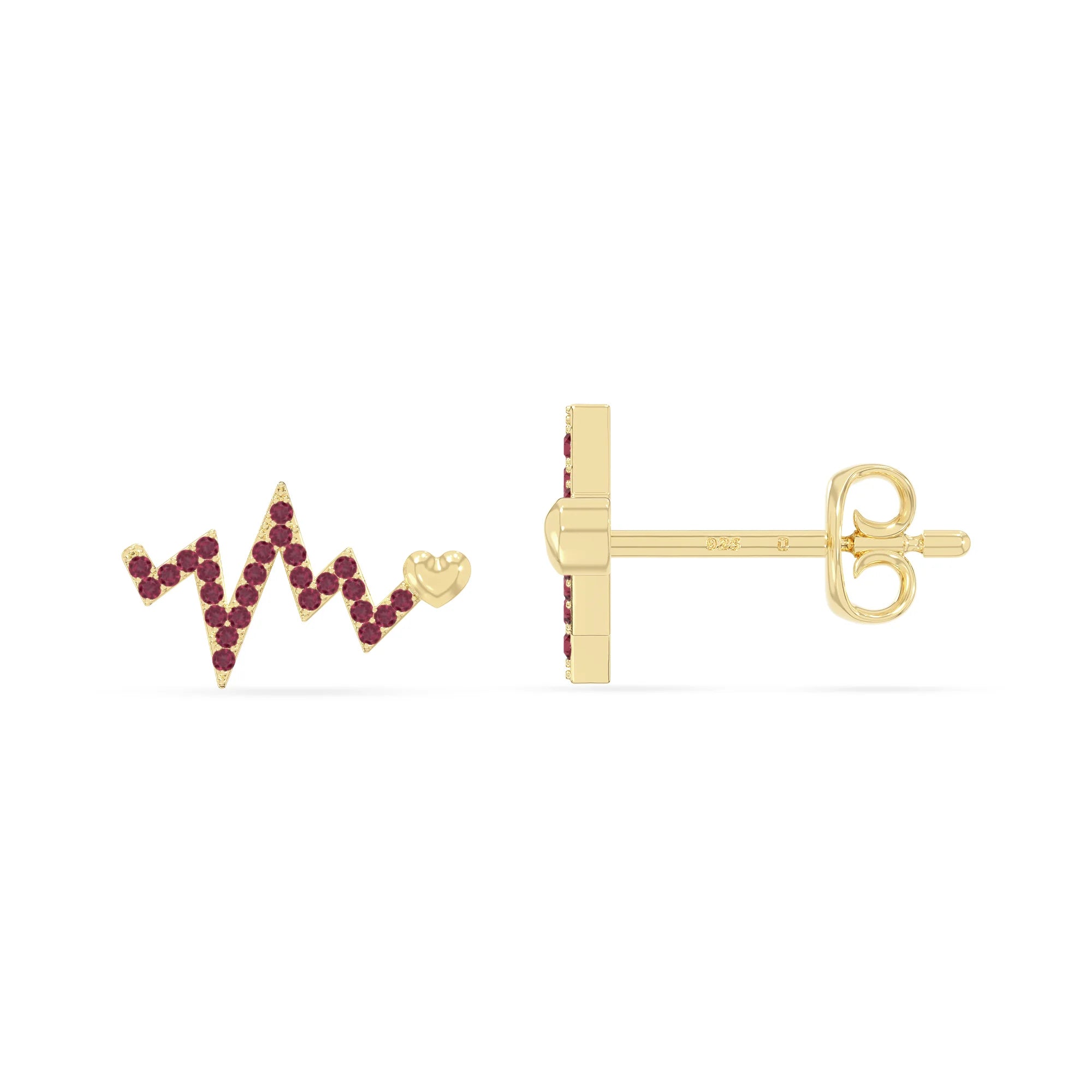 natural ruby heartbeat stud earrings in yellow gold vermeil 