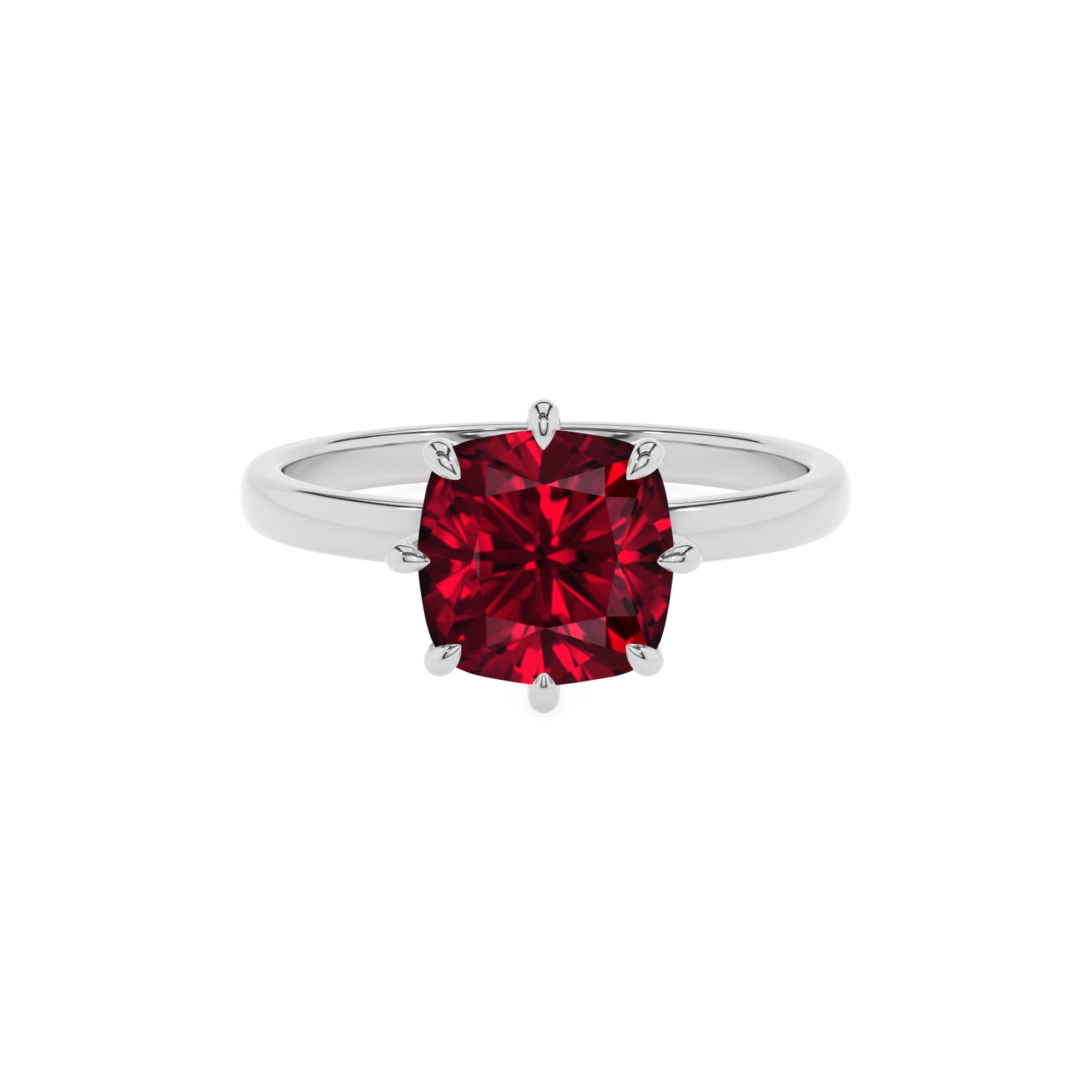 lab-grown ruby cushion solitaire engagement ring