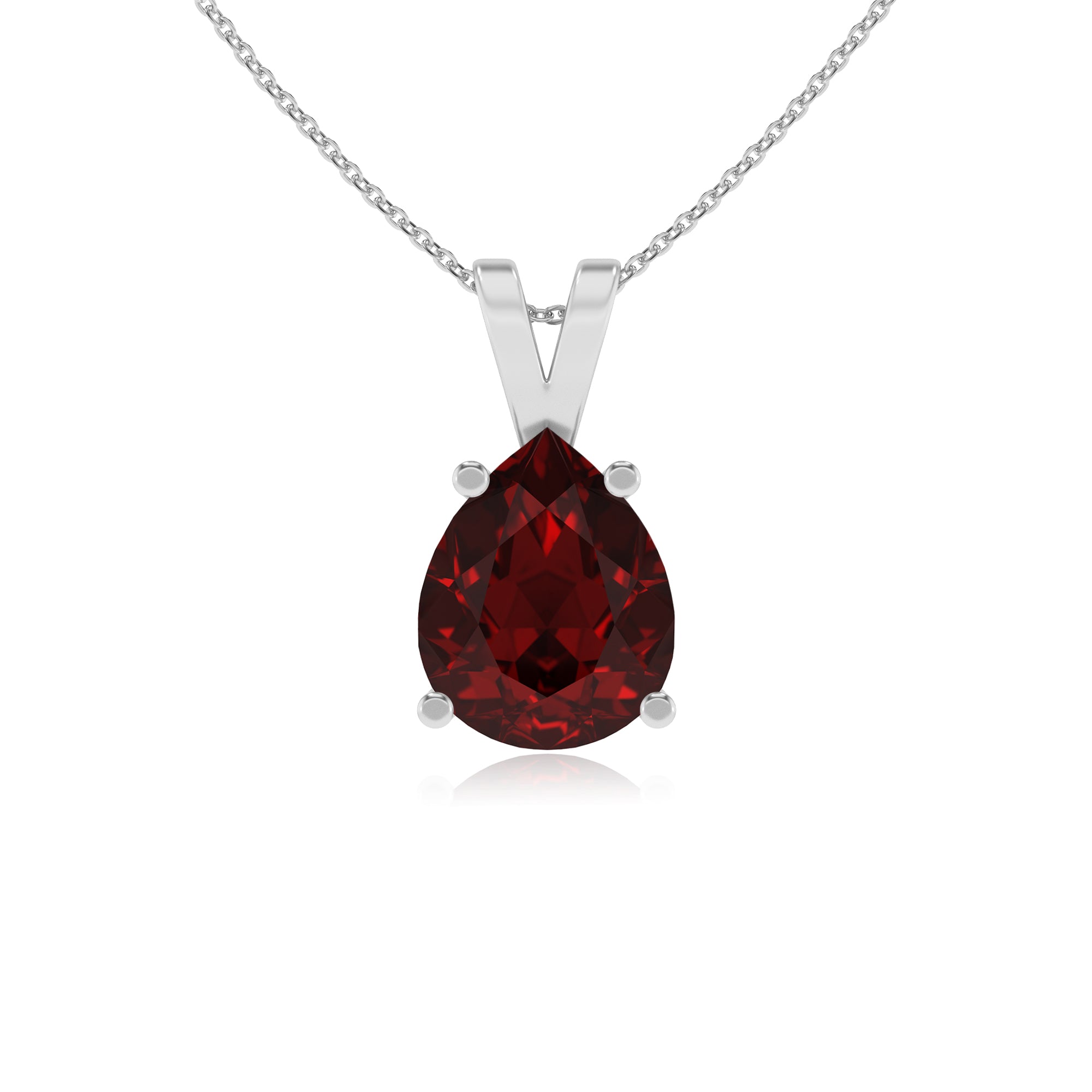 natural garnet pear shape solitaire v-bale pendant necklace