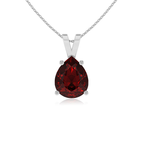 natural garnet pear shape solitaire v-bale pendant necklace