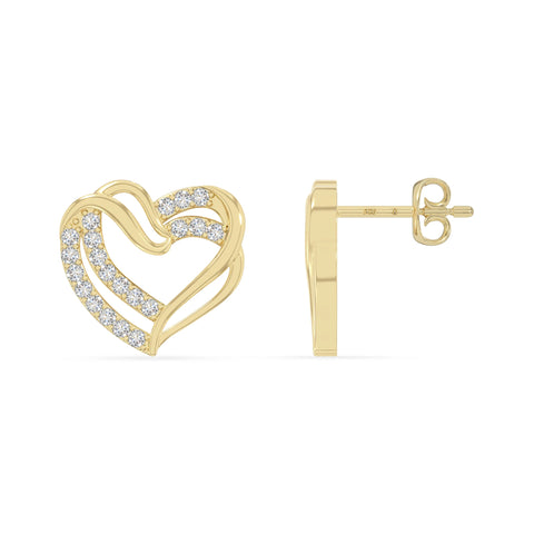 moissanite heart-in-heart stud earrings in yellow gold vermeil 