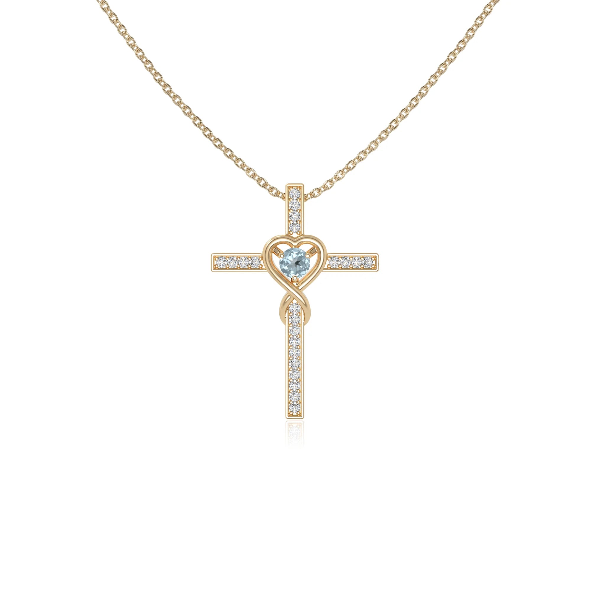 natural aquamarine infinity cross necklaces in yellow gold vermeil 
