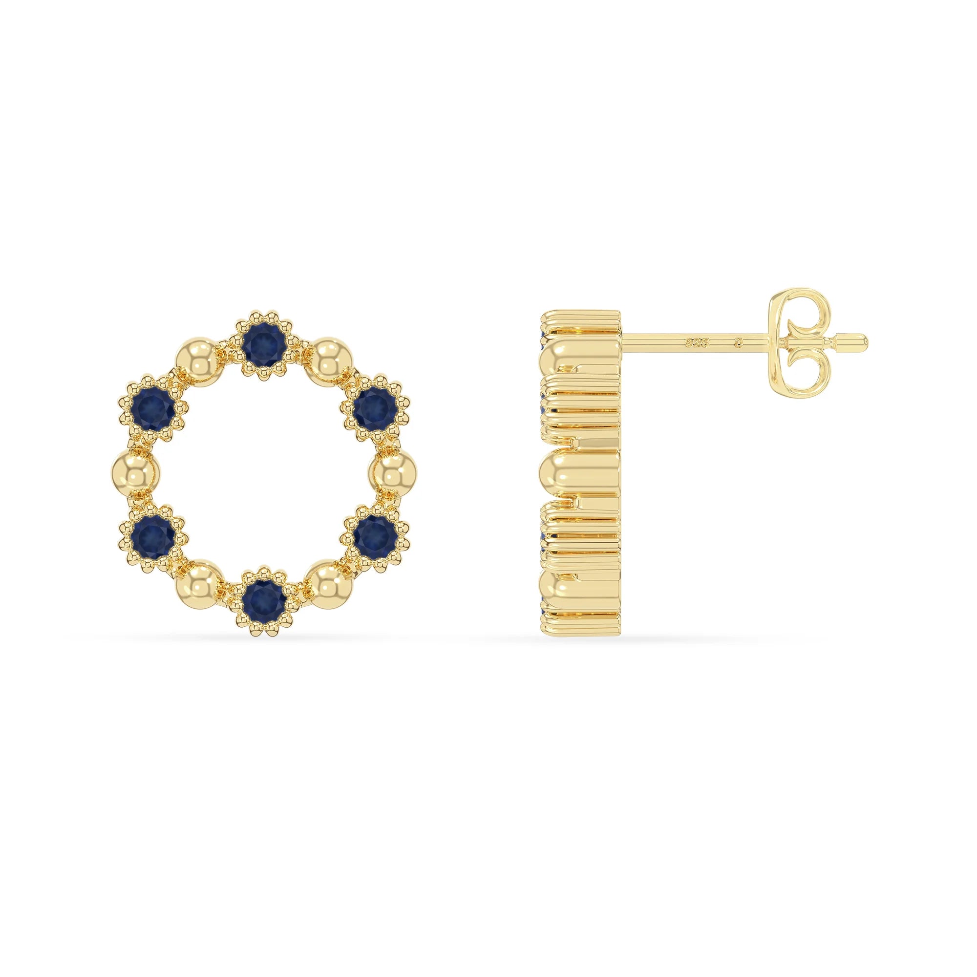 natural blue-sapphire circle-of-life stud earrings in yellow gold vermeil 