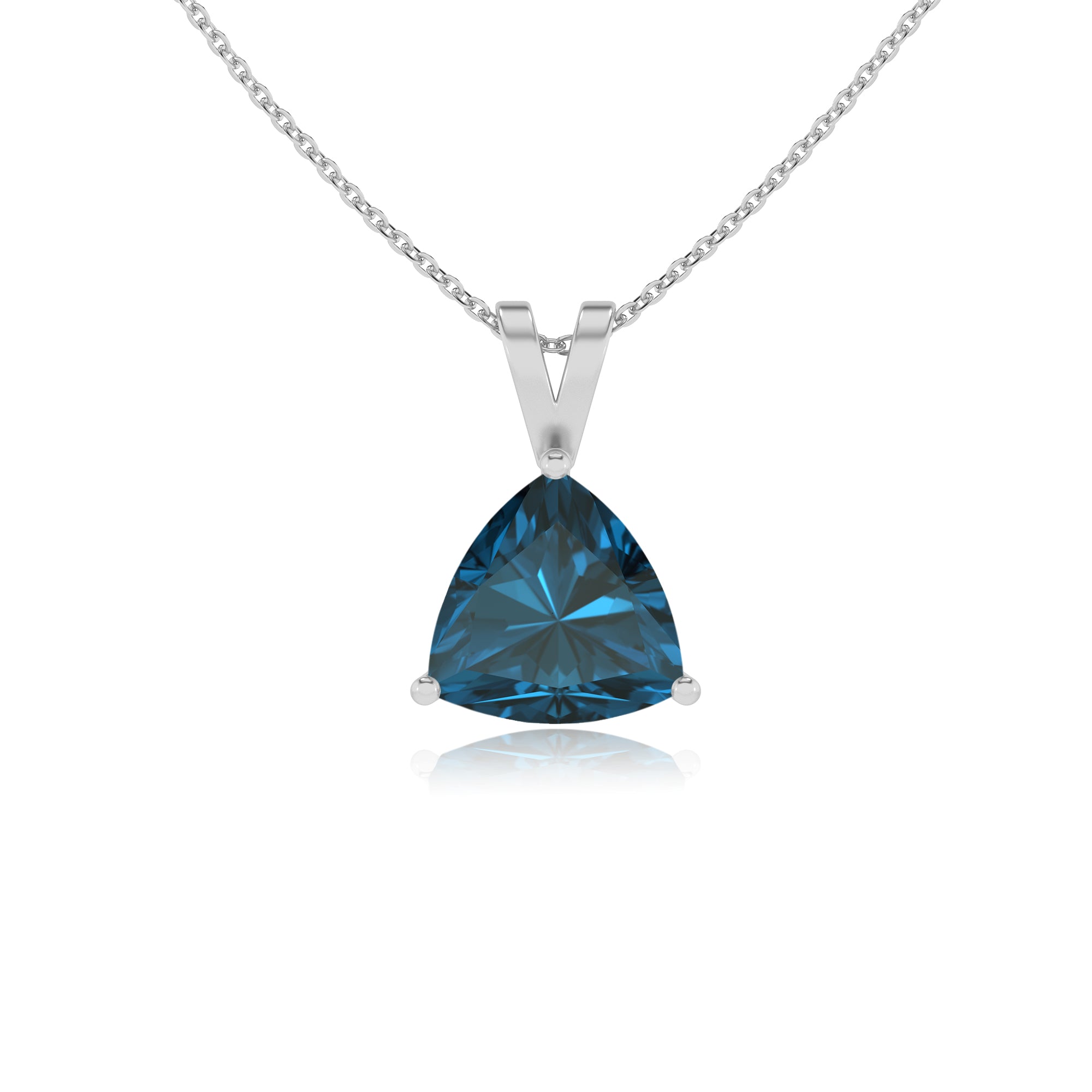 natural london-blue-topaz trillion shape solitaire v-bale pendant necklace