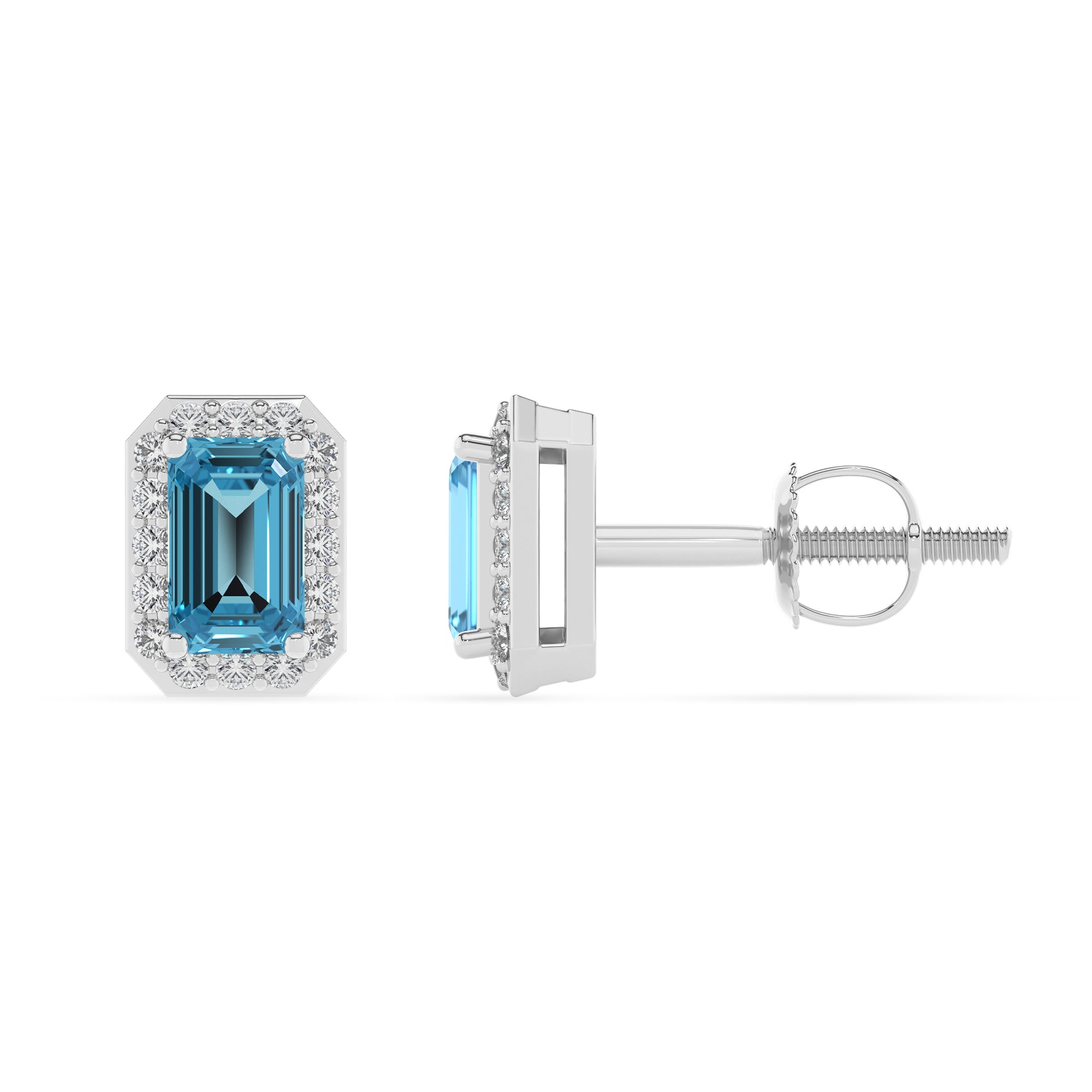 natural swiss blue topaz emerald cut stud earrings with moissanite 