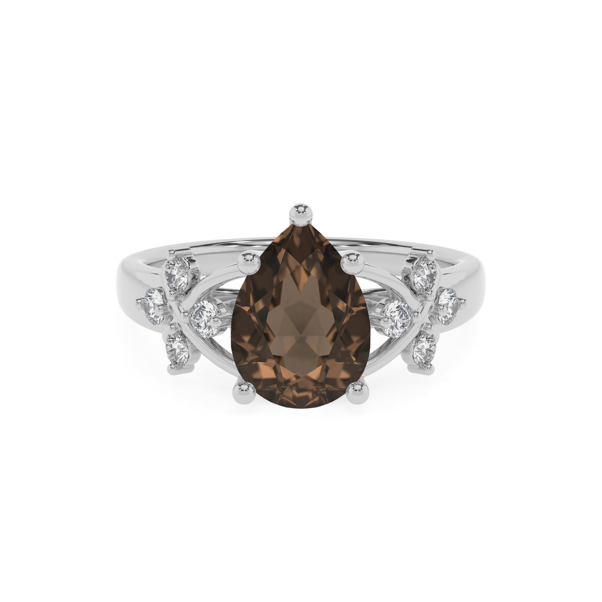 natural smoky-quartz pear criss cross solitaire engagement ring