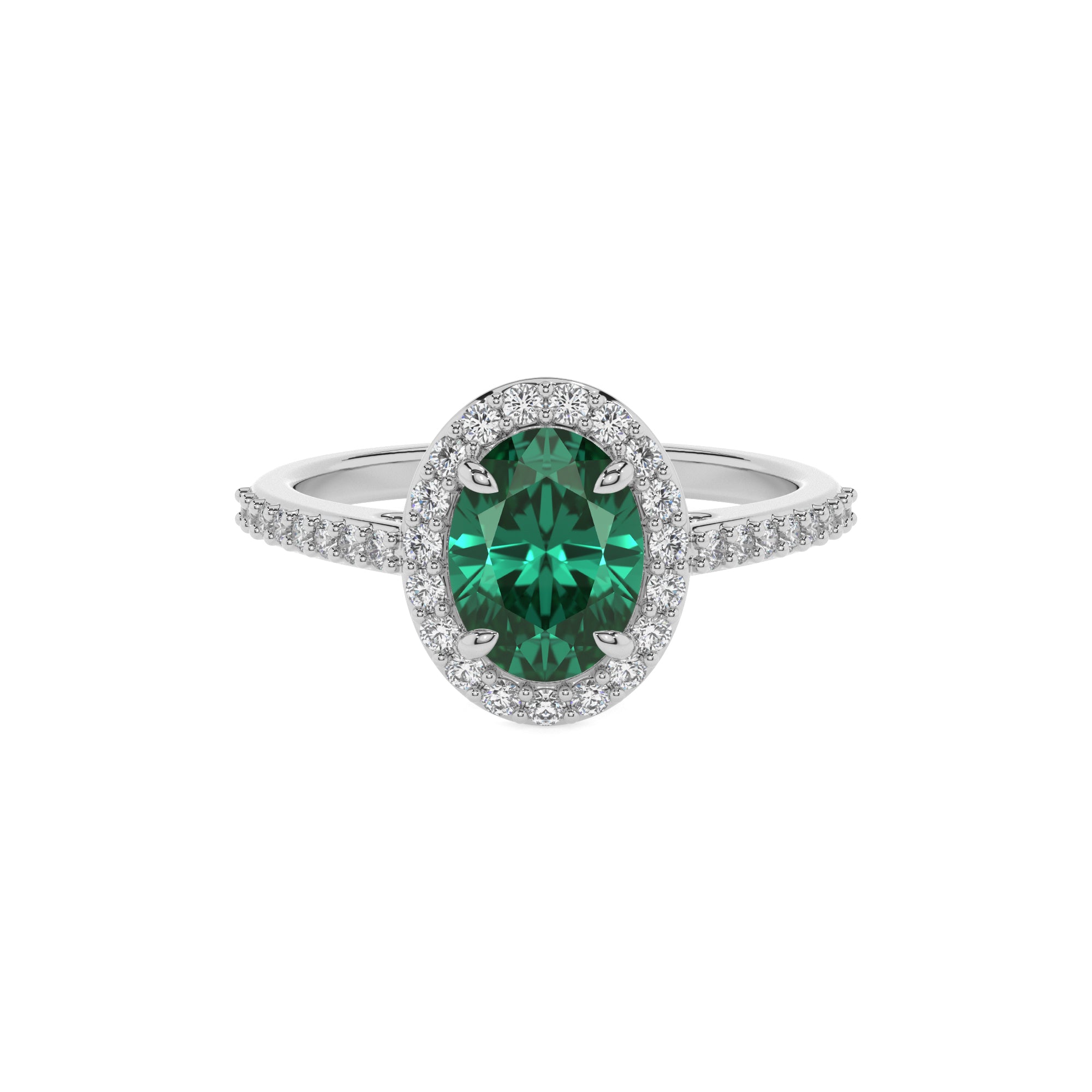 lab-grown emerald oval half eterity halo solitaire engagement ring