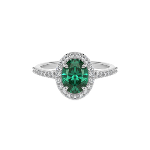 lab-grown emerald oval half eterity halo solitaire engagement ring