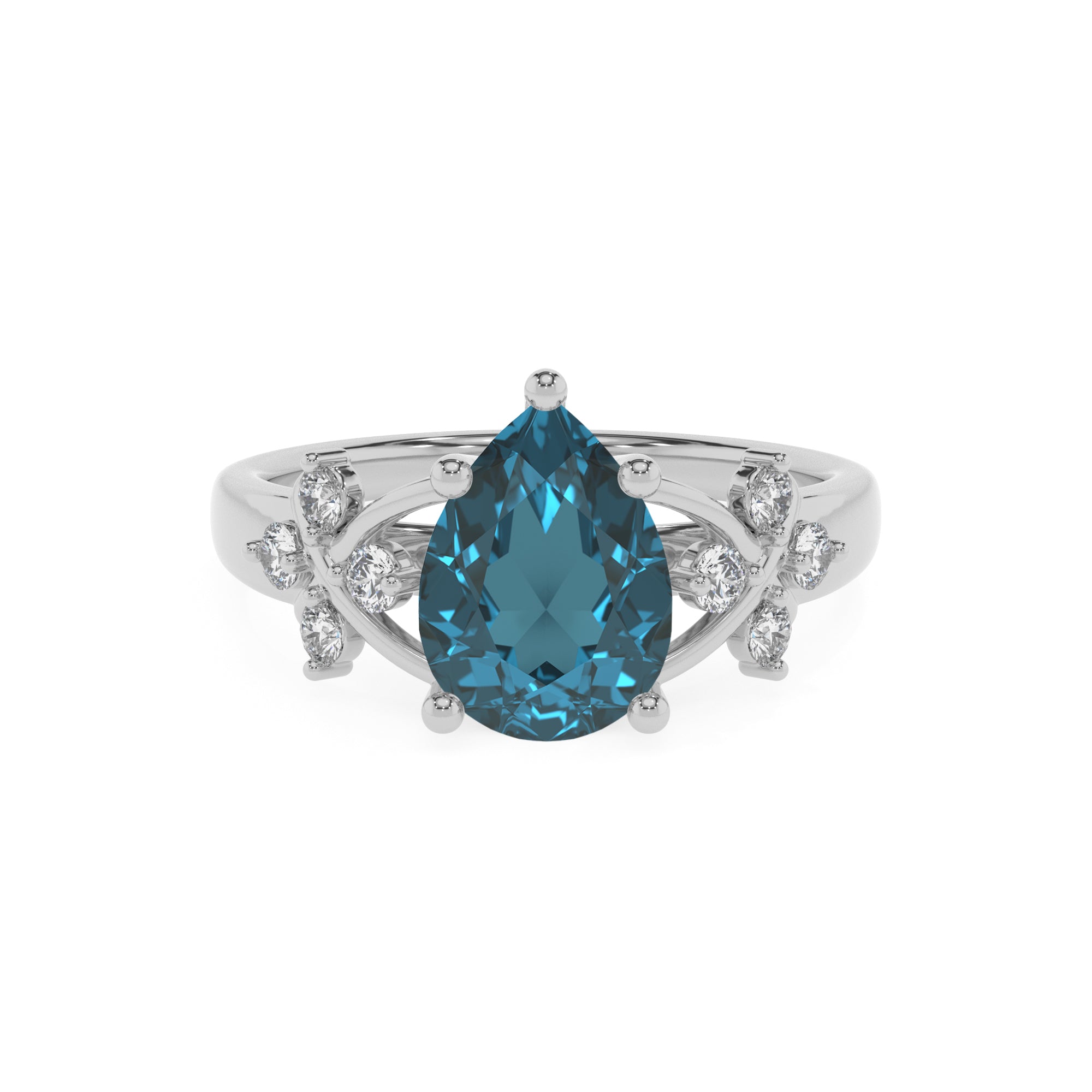 natural london blue topaz pear criss cross solitaire engagement ring